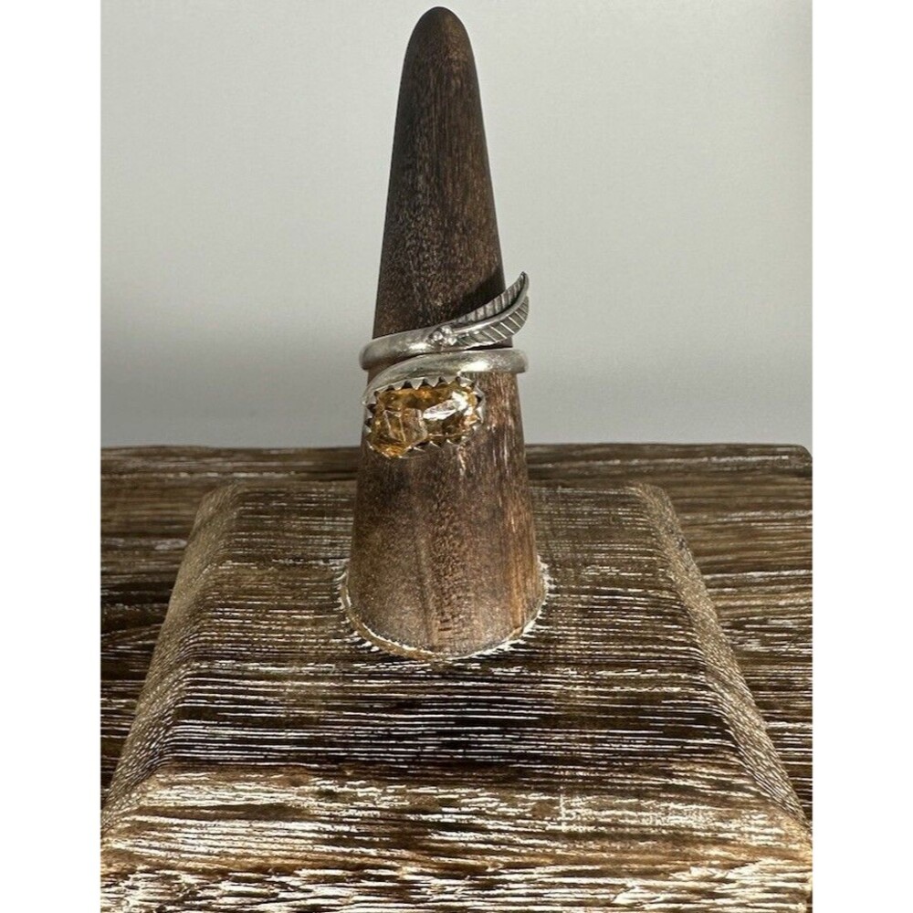 Handmade Rough Citrine 925 Sterling Silver Feather Wrap Ring Sz 6.5
